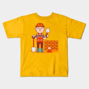 Cute Builder Cartoon Kids T-Shirt